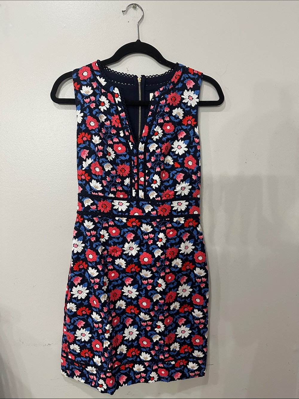 Kate Spade New York Floral Lace Trim Shift Dress Navy Red Size 2 NWOT